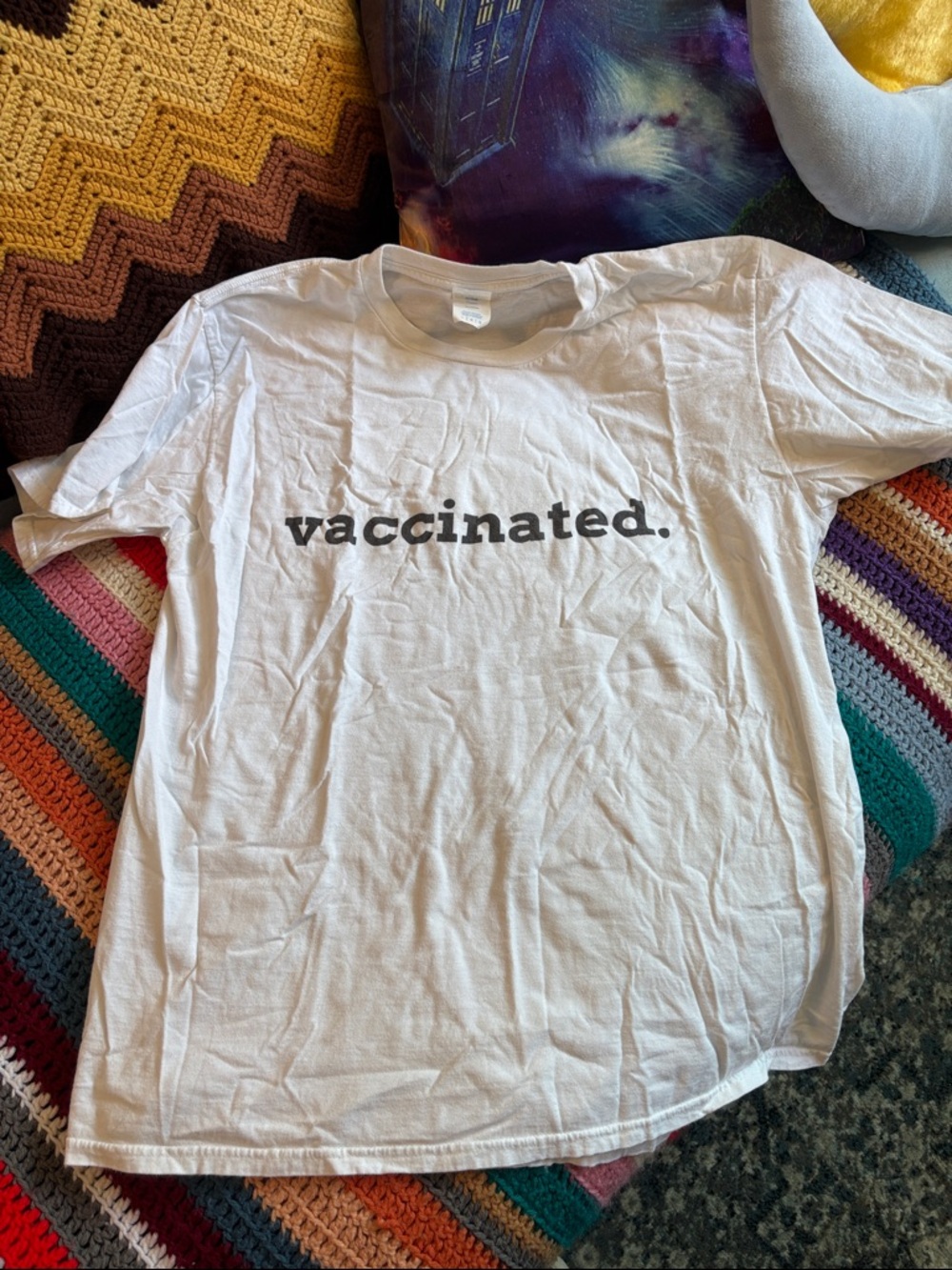 Port & Company Funny “vaccinated.” White Crew Tee